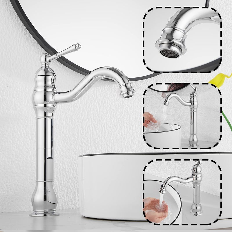 GGStudy 360Â° Swivel Chrome Single Handle One Hole Bathroom Sink Faucet Matching with Pop Up Drain - Image 3